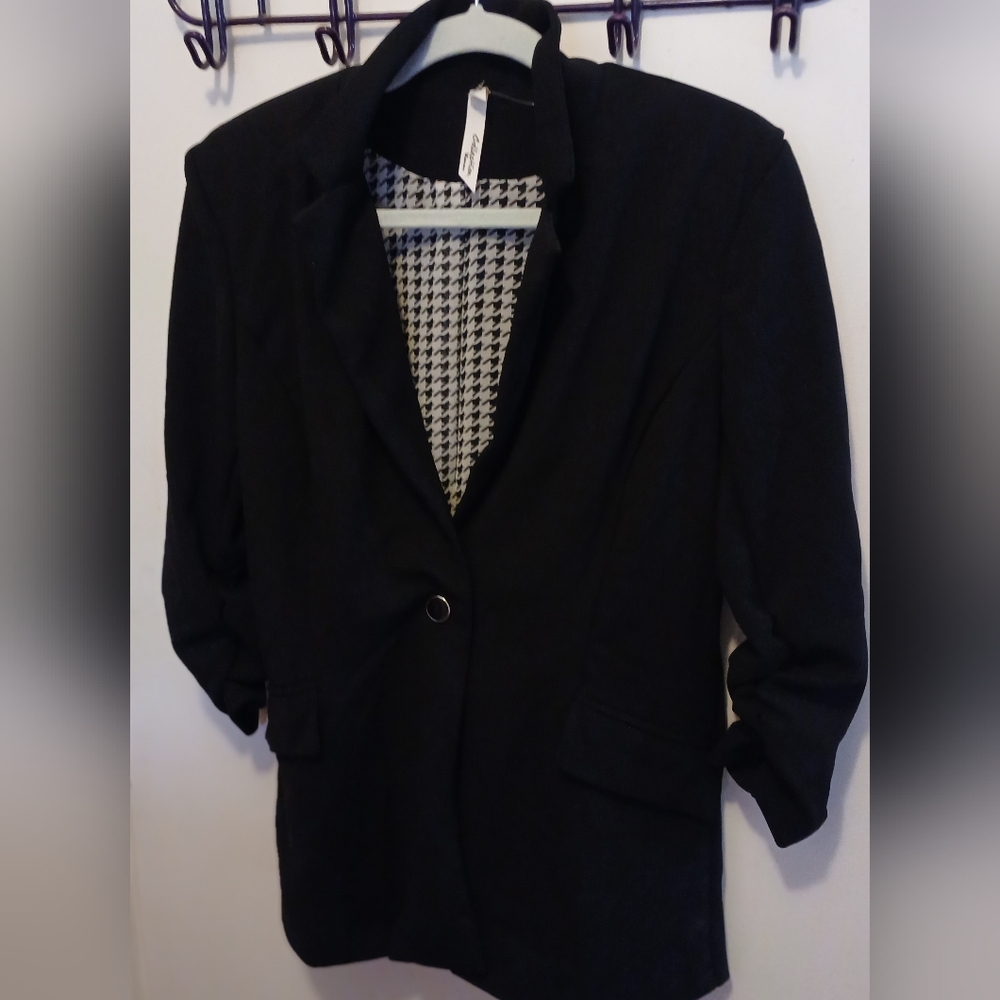 Peekaboo! N Y COLLECTION WOMAN BLAZER-w Lined HOUNDS TOOTH. SIZE 1X
